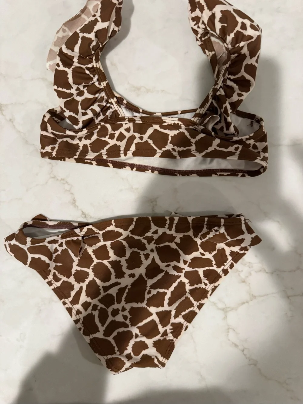 Rylee + Cru Brown & Cream Animal Print Ruffle Swim Set